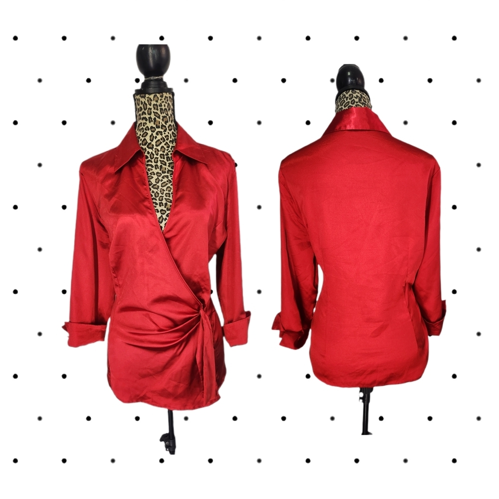 AVANT-GARDE 90’s Retro Elegant Red Women's Wrap Blouse Sz XL